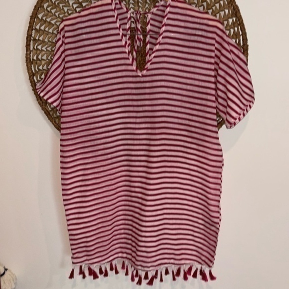 Lascana pink and white fringed beach cover up size small